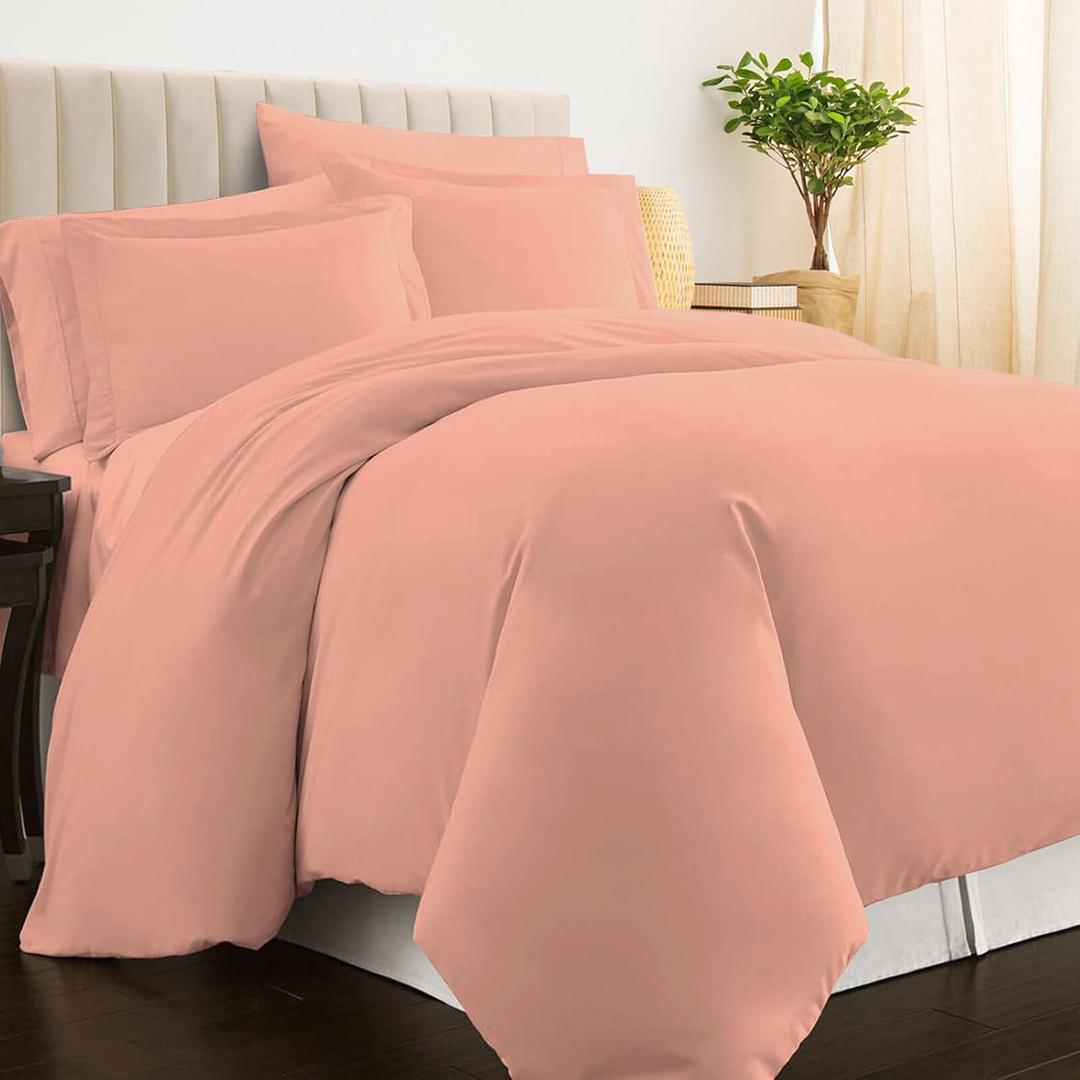 Pizuna Pure 100% Cotton Twin Duvet Cover Set, Luxurious 400 Thread Count Long Staple Cotton Sateen Weave with Button Closure (Combed Coral Pink Cotton Duvet Cover Twin)