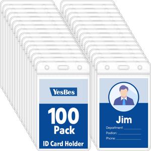 100 Pcs Vertical Badge Holders, Waterproof ID Badge Holder, Clear ID Card Holder with Resealable Zip for Proximity Cards, RFID, Credit Cards