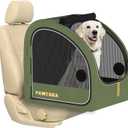 PAWZIDEA Portable Dog Crate for Car Travel, Collapsible Pet Travel Crates for Medium & Large Dogs Up to 80lbs, Enclosed Soft-Sided Car Kennel Carrier for Backseat, Secures w/Seatbelt & Headrest Strap