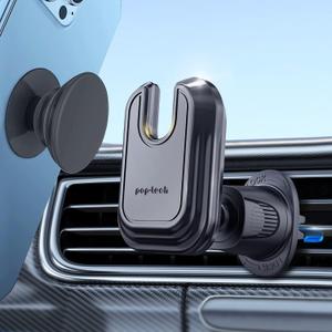 pop-tech Car Vent Phone Mount for Thick Socket Grip, Air Vent Clip Phone Holder Compatible with Magsafe Wallet Black & iPhone Samsung Card Holder, Cellphone Stand with Sticky Adhesive