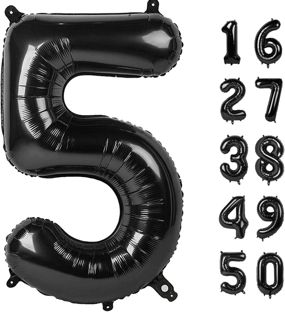 40 Inch Large Black Number 5 Balloons Foil Balloons 15th 25th 35th 50th 55th Giant Number Balloons for Men Women Birthday Party Anniversary Celebration Decorations