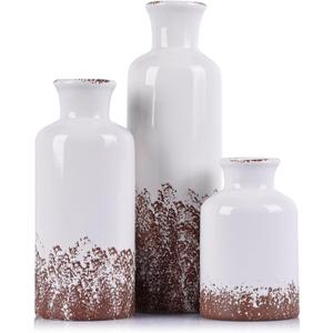 Ceramic Vase Set in Grey, 3 Small Grey Vases, Country Style Flower Vase for Home, Living Room Furnishings, Table Decoration, Mantle Decor and Entrance Centrepieces