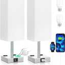 aooshine Set of 2 Touch Nightstand Lamp with USB-C+A Charge Ports& AC Outlets, 3-Way Dimmable Bedside Lamp with White Fabric Shade,Small Table Lamp for Bedroom Guest Room(Bulb Included)