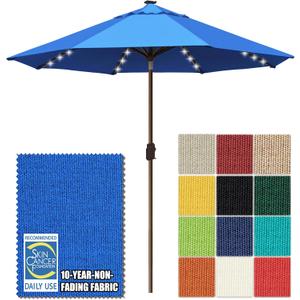 EliteShade USA 10-Year-Non-Fading 10ft Market Patio Umbrella, Commercial Grade Table Sun Umbrella with 80 Solar LED Lights, Crank Open, Windproof & UPF 50+ UV Protection for Garden, Deck, Pool, Backyard, Royal Blue
