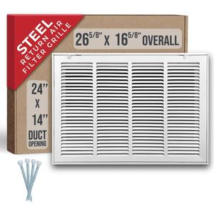 Fits 24x14 Duct Opening | Steel Return Air Filter Grille by Handua [Removable Door] for 1-inch Filters | Vent Cover Grill | White | HVAC Cold Air Intake Grille | Out Dim: 26 5/8"W X 16 5/8"H
