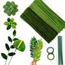 200 pcs Green Pipe Cleaners(Dark & Light) and 20 Green Foral Wires,2 Gardening Tapes,hot Glue Stick,Pipe Cleaners for Crafts,Flower Making kit,Pipe Cleaner Flowers
