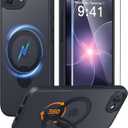 FNTCASE for iPhone 17e Case: iPhone 16e Phone Case [360 Spin Magnetic Stand] [Compatible with Magsafe] [Screen Protector] Translucent Matte Military Grade Shockproof Protective Phone Cover Black