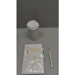 Pickmesh 3 Pcs Difference Maker Gifts 17 oz Coffee Mug Tumbler A5 Leather Journal with Ballpoint Pen Employee Appreciation Gift Social Worker Month Ideas for Coworker Teacher Nurse Office (White)
