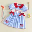 Fathers Day Baby Girl Outfit Toddler Smocked Dress I Love Daddy Embroidered Stripes Dresses Cute Summer Clothes