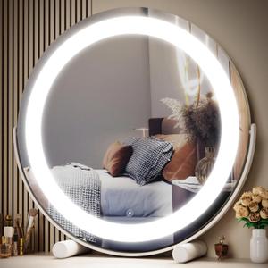 12" Round Vanity Mirror, LED Lights, Smart Touch 360Rotation, Dimmable White