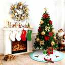 48in Christmas Tree Mat for Under Tree,Blue and White Christmas Tree Skirt for 7.5FT Tree,Rustic 3D Snowman Xmas Tree Mat Decorations Winter New Year Holiday Party Decor Indoor Outdoor