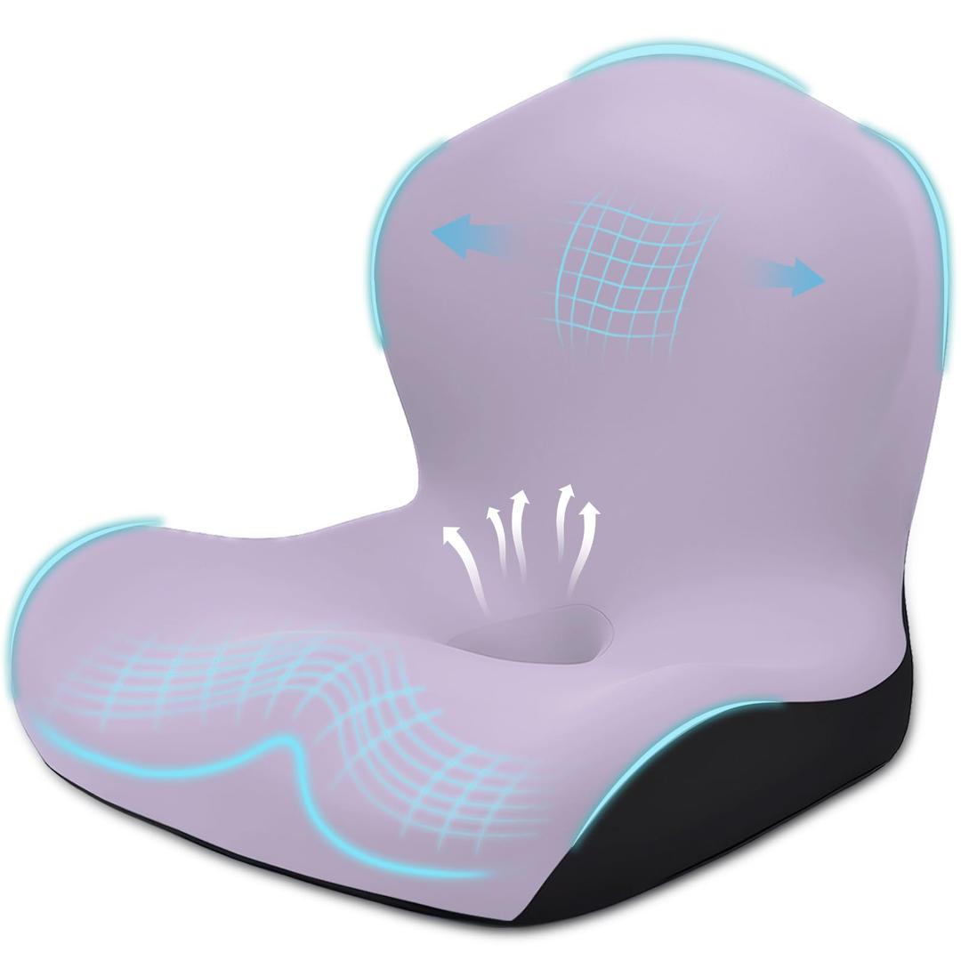 BANKQF Seat Cushion for Office Chair and Car, L-Shaped Ergonomic Car Seat Cushions, Memory Foam Chair Cushion, Lumbar Support Pillow for Wheelchair, Car, Home, Office, Purple