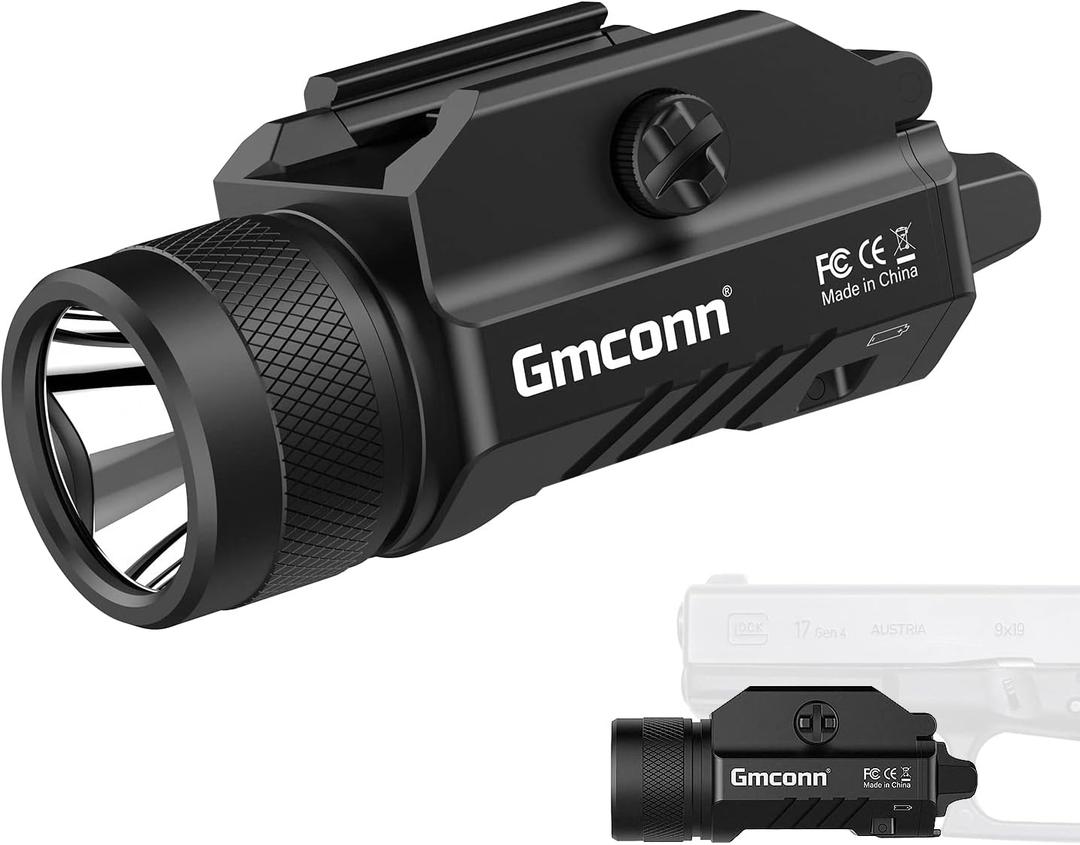 Gmconn 1250 Lumen Tactical Flashlight Pistol Light Rail Mounted LED Gun Light Strobe Weaponlight for Glock Pistol and Picatinny MIL-STD-1913