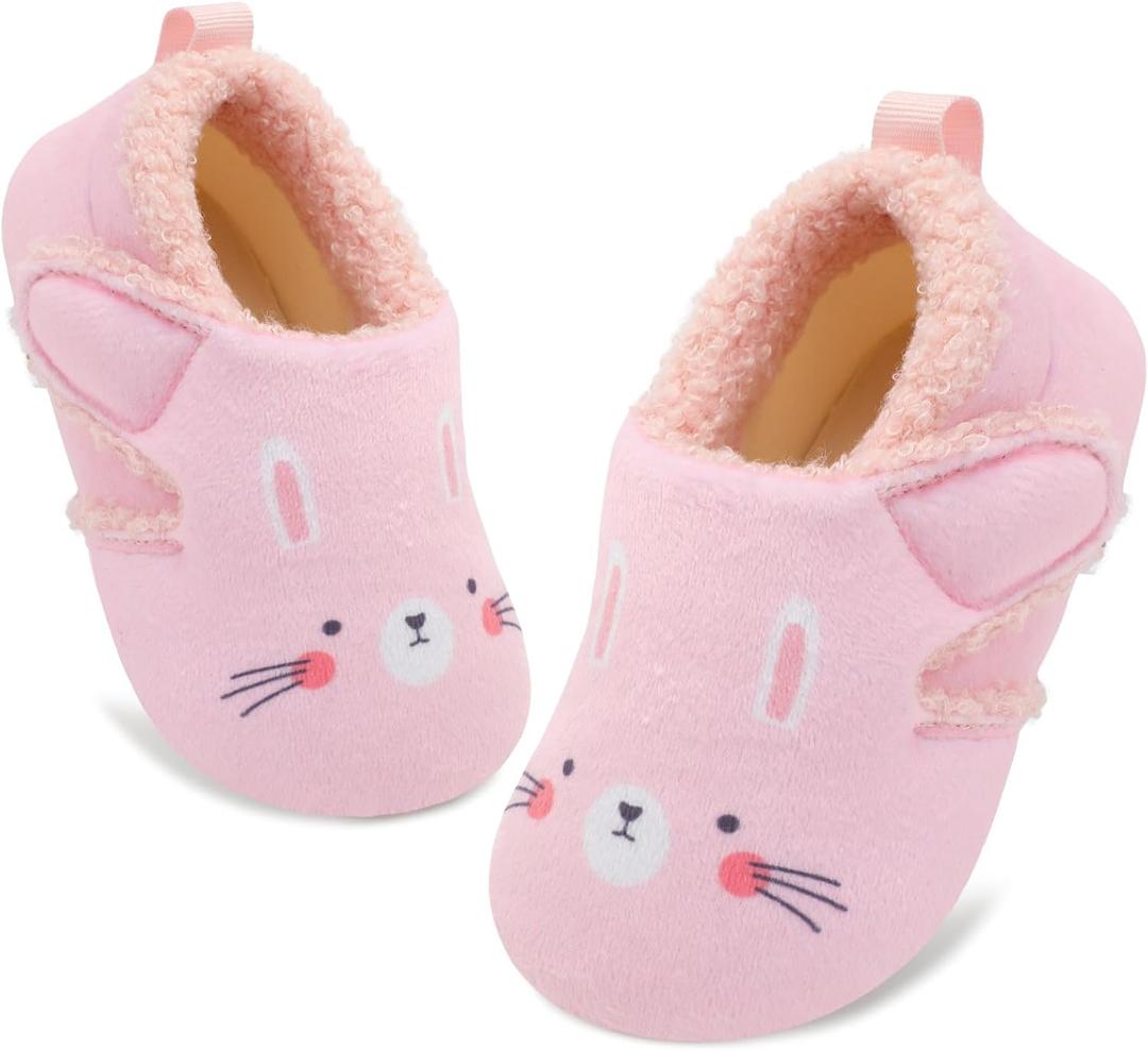 JOINFREE Toddler Slippers Boys Girls Adjustable House Shoes Barefoot Sock Shoes with Rubber Sole Baby Comfort Warm Indoor Outdoor Walking Shoe (6-7 Toddler, Rabbit)
