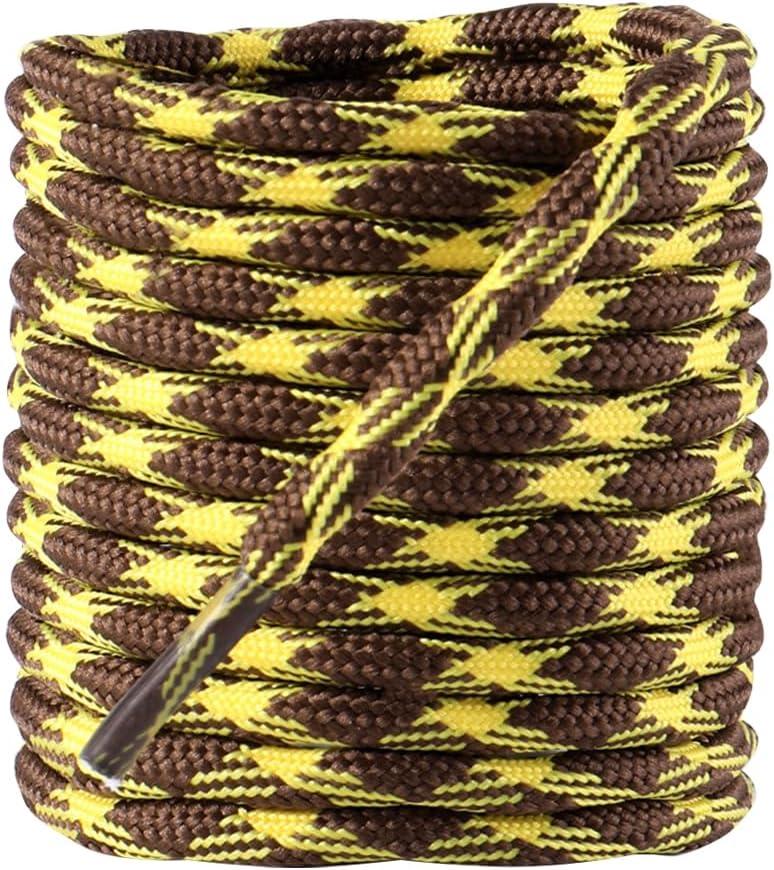 2 Pair Round Wave Shape Shoelaces Non Slip Boot Laces Heavy Duty Climbing Hiking Shoe Laces Sneakers Shoestrings (39"(100cm, Brown & Yellow)