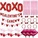 Galentines Day Party Decorations, Galentine’s Day Decor with 1 Galentine’s Gang Banner,6 Heart Glasses (3 Red - 3 Pink),6 Heart Headbands, 3 Kiss Lips and 1 “XOXO” Balloons,2 Pink Curtains Backdrop
