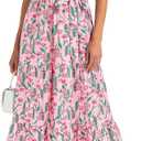 PRETTYGARDEN Women's Summer Maxi Dresses Boho Floral Short Sleeve V Neck Casual Wedding Guest 2026 Beach Vacation Outfits (Pink, M)