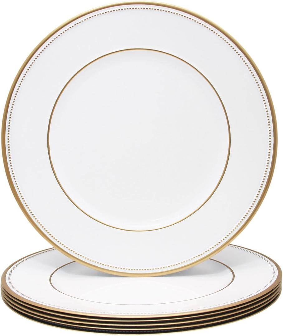13" White Beaded Charger Plates with Gold Rim,Set of 6 Round Chargers for Dinner Plates,Decorative Plastic Chargers for Wedding, Party & Easter Table Decor