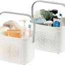 TAILI Portable Shower Caddy Basket Tote, 2 Pack Plastic Shower Basket with Handle, Dorm Room Essentials Toiletry Caddy for Dorm College Bathroom Cleaning Camping, Grey&White