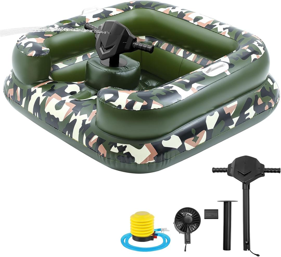 Motorized Pool Float for Adult, Motorcycle Inflatable Pool Lounger Chair River Tube Floating with Pusher Handles Cup Holder and Pump Waterproof for Party Beach Lake Outdoor, 44 x 44"