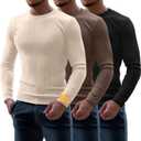 Riyiper 3 Pack Men's Ribbed Thermal Shirts Crew Neck Long Sleeve Tops Winter Stretchy Slim Basic Undershirt (Black, Coffee, Apricot)