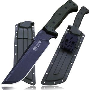 WPKOPYA Full Tang Outdoor Knife – 440C Stainless Steel Blade, 6mm Thick, 14.8in Overall, Nylon Fiber Handle & Sheath, Camping Hunting Survival Tool (green)