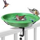 Bird Bath Deck Mounted Bowl 12 Inch Metal Bird Baths with Adjustable Sturdy Metal Clamp for Deck Railing Balcony Bird Feeder for Garden Yard and Lawn Decoration-Green