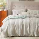 Bedsure Waffle Weave Duvet Cover Queen - 100% Cotton Boho Duvet Cover with 2 Pillowcases - Linen Color Textured Comforter Cover with Zipper Closure (Queen, 90"x90") (19 - Strip Linen (No Comforter))