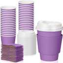 Patelai 48 Pcs 12 oz Disposable Coffee Cups with Lids and Sleeves Bulk, Insulated Hot Chocolate Paper Cup for Hot and Cold Beverage Water Juice Cocoa Tea Party Restaurants Travel Supplies (Purple)