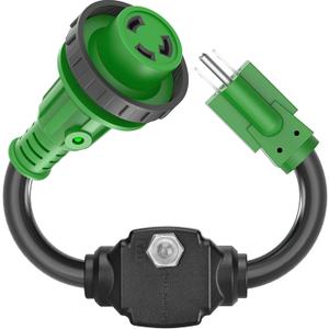 RVGUARD Overload Protector 30 Amp to 110 Volt RV Adapter Cord with Circuit Breaker, NEMA 5-15P to NEMA L5-30R Electrical Power Adapter with LED Power Indicator, 18 Inch, Green, ETL Listed