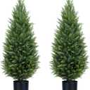 3ft Artificial Topiary Trees Artificial Cedar Trees UV Resistant Bushes Potted Set of 2 Faux Shrubs for Outdoor Indoor Front Porch Garden
