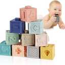 Mini Tudou Baby Blocks Soft Building Blocks Baby Toys Teethers Toy Educational Squeeze Play with Numbers Animals Shapes Textures 6 Months and Up 12PCS