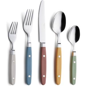 ANNOVA Silverware Set, Retro/Rivet Colorful Stainless Steel Tableware Kitchen Flatware Set Utensils, Includes Dinner Knives, Forks, Spoons, Salad Forks & Dessert Spoons (Morandi Mix, 20 Pieces)