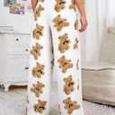 WDIRARA Women's Cartoon Bear Graphic Fuzzy Pajama Pants Elastic Waist Straight Leg Trousers (Beige, L)