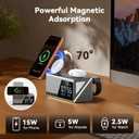 4URPC 6-in-1 Alarm Clock Wireless Charging Station for Apple Multiple Devices, Wireless Charging Dock for iPhone 17/16/15/14/13 Series, Apple Watch, AirPods,Night Light,Alarm Clock,Sleep Friendly