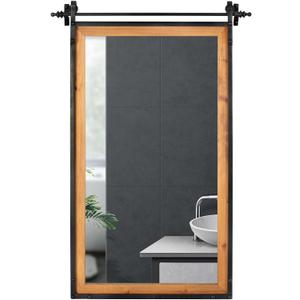 Rectangle Farmhouse Mirrors for Wall - 24"x36" Rustic Black Barn Door Inspired Decorative Hanging Mirror for Bathroom, Bedroom, Living Room, Entryway