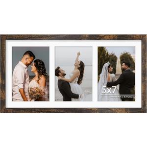 DUENPY 8x16 Collage Picture Frame, 5x7 Collage Picture Frame Displays Three 5x7 inch Photos, or 8x16 (Without Mat) for Horizontal Wall Mounting Display and Vertical, Brown.