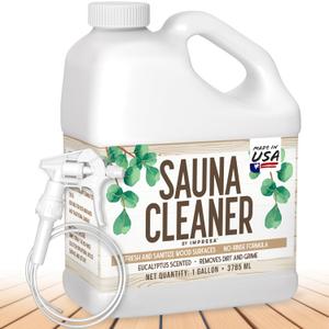 IMPRESA 1gallon Sauna Cleaning Spray  All Purpose Eucalyptus Wood Cleaner Spray for Home Sauna, Spa, Steam Room & Gym  Natural Multipurpose Surface Cleaner Bottle  Gentle Ingredients