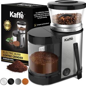 Kaffe Electric Burr Coffee Grinder (5.5oz) w/Adjustable Precise Coarseness Settings - Flat Burr - [Improved Motor] - Precision Coffee Bean Grinder for Home Use - Stainless Steel