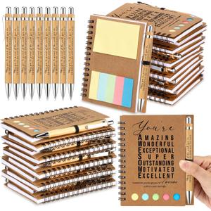 Jetec Inspirational Notebooks Bulk Spiral Notebook with Sticky Notepad Bamboo Motivational Pens Employee Valentines Day Gifts for Coworker Nurse Staff Teacher Nurse Volunteer(12 Sets, Amazing)