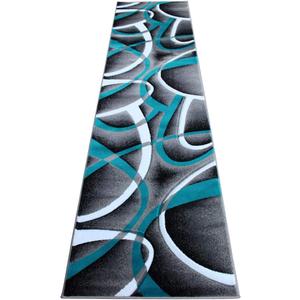 Masada Rugs Sophia Collection Hand Carved Area Rug Modern Contemporary Turquoise Grey Black (2 Feet 8 Inch X 10 Feet) Runner