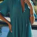 R.Vivimos Womens Summer Cotton Flowy Maxi Dress Short Sleeve V Neck Empire Waist Boho Tiered Ruffle Casual Loose Long Dresses (M)