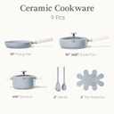 CAROTE Pots and Pans Set Nonstick, Ceramic Cookware Set, Blue Cooking Set Kitchen Induction Set with Steamer, PFAS PTFE Free,9 Piece