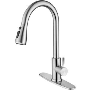 Kitchen Faucet with Soap Dispenser, Brushed Nickel High Arc Stainless Steel Modern Sink Faucet with Pull Down Sprayer, Deck Plate for 1 or 3 Hole Sinks for RV Bar Laundry Farmhouse