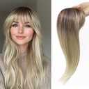 LOSMOEER Ombre Mix Blonde with Dark Root to Blonde Hair Toppers for Women, 360 3D Cover Clip in Bangs with Topper 18 Inch Hair Pieces for Women