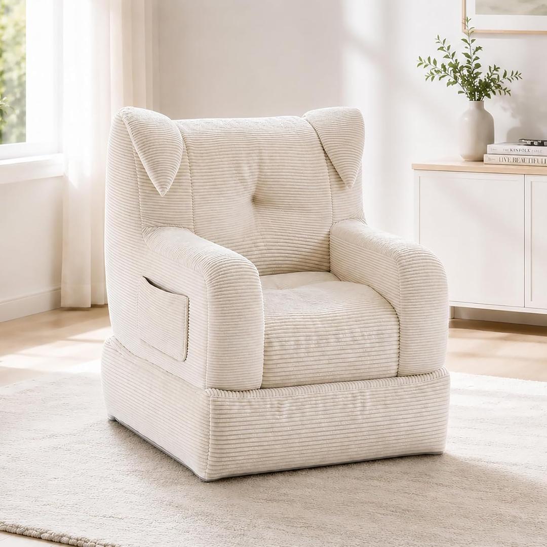 Bean Bag Chair, Foldable Floor Sofa, Memory Foam, Corduroy, Bonus Cat Bed