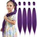 Purple Braiding Hair 20 Inch Pre Stretched Hair Long Straight Crochet Braids Yaki Texture Synthetic Fiber 4 Packs (Light Purple)