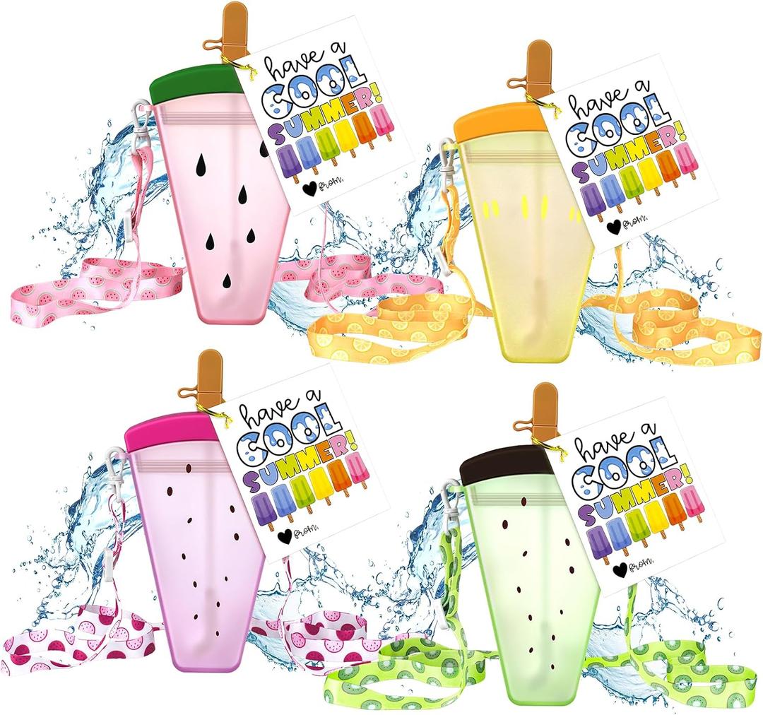 4 Set End of School Year Gifts for Students Ice Cream Water Bottles with Summer Cards Back School Gift for Student Drinking Purse Ice Bar Transparent Jug Cup for Camping Sports Shopping