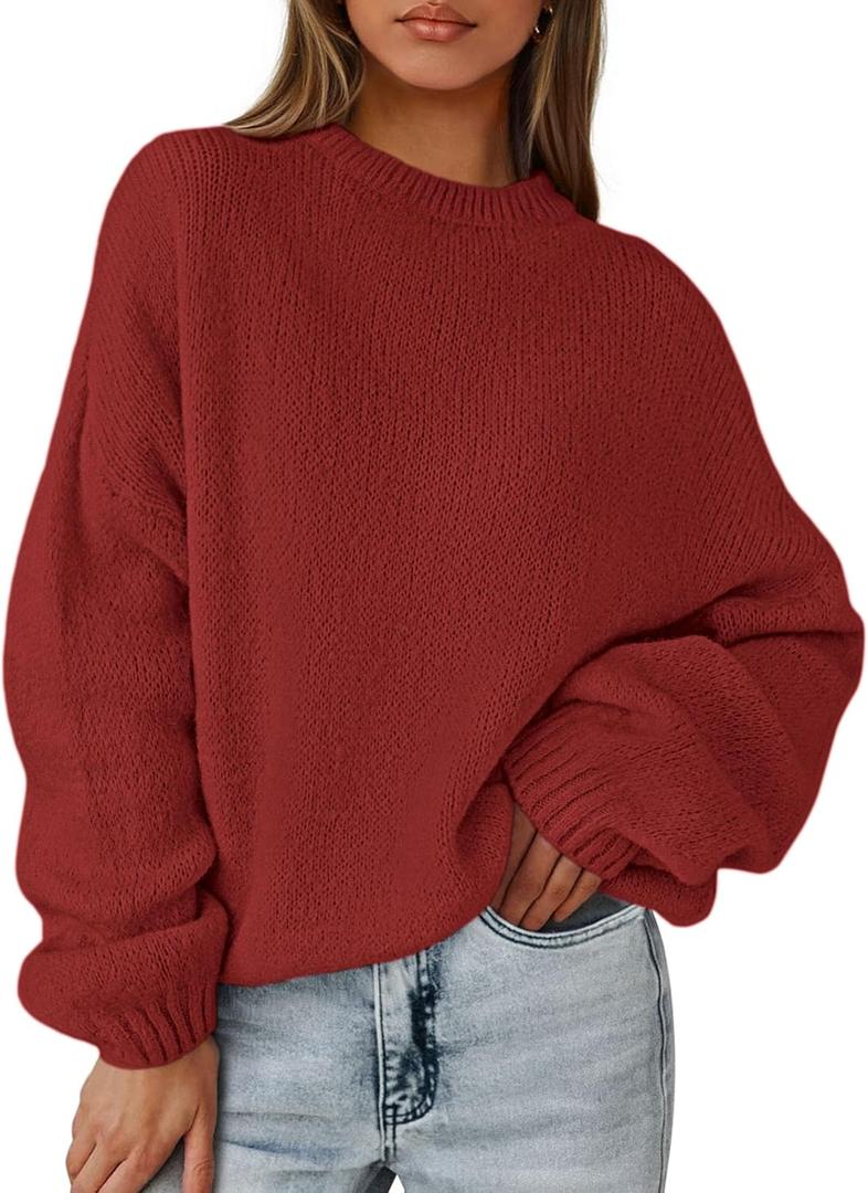 PRETTYGARDEN Women's Fall Oversized Sweaters Dressy Casual Long Sleeve Chunky Knit Winter Pullover Tops 2026 Holiday Outfits (Large, Red)