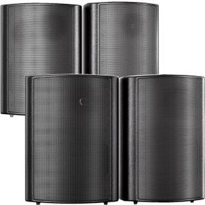 STUDIOFINIX 800W 6.5 Inch Outdoor Bluetooth Speakers Waterproof Wired with Multifunctional Amplifier Wall Mount Weatherproof Loudspeaker System for Patio Garden Poolside Home(4 Speakers,Black)